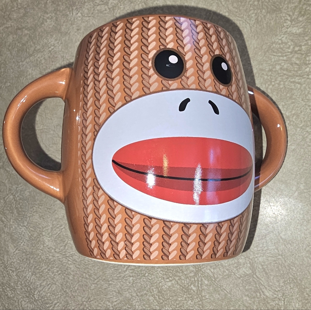 Sock Monkey 2 Handle 16 Oz Ceramic Coffee Mug Pre-owned